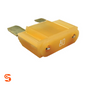 Amber 80 amp MAXI blade automotive fuse with metal prongs on a white background