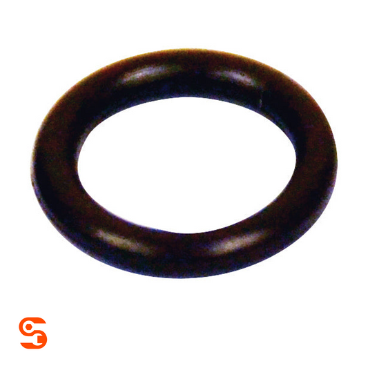 Black Viton O-ring for fuel line, single round rubber seal on white background