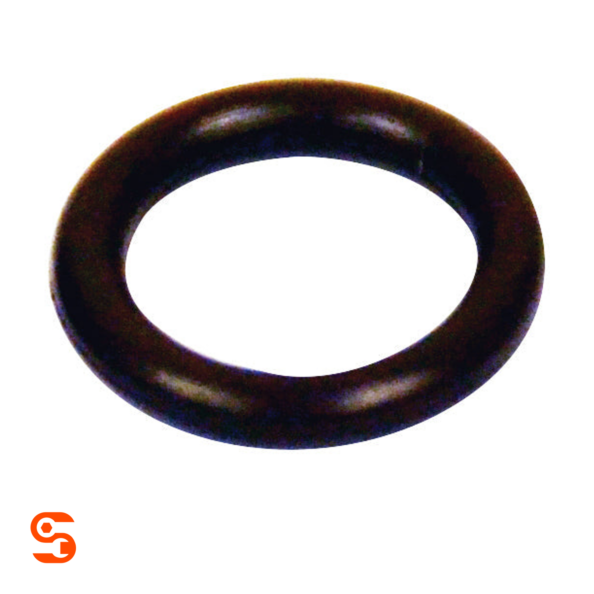 Black Viton O-ring for fuel line, single round rubber seal on white background