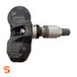 Black HUF TPMS sensor with silver metal valve stem, grey cap, and visible 433MHz markings