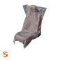 Clear disposable plastic seat cover draped over a brown vehicle seat, single cover visible