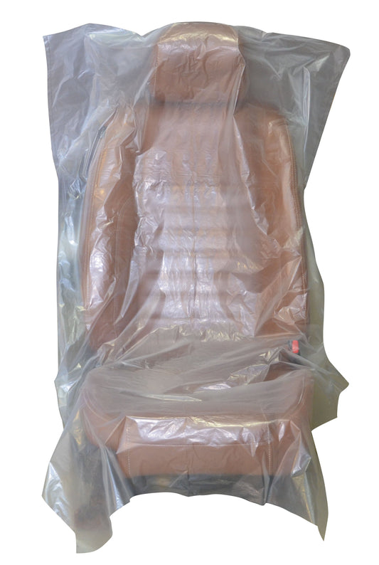 Size: 31.5” W x 52” L  Clear PE Plastic Value Disposable Seat Covers | Thickness: 0.6 Mil | | Qty: Roll of 500