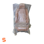 Clear disposable plastic seat cover draped over a brown chair, transparent PE material visible with folded edges