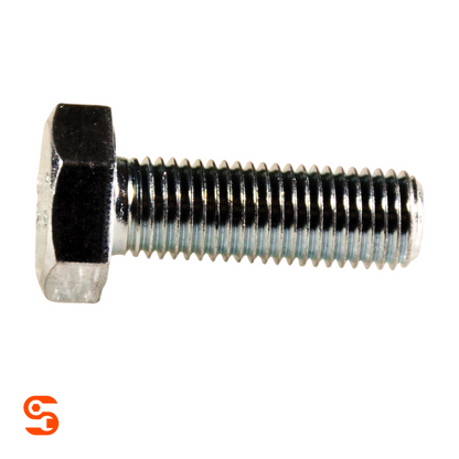 Zinc-plated hex head cap screw with threaded shaft and silver metallic finish, shown as a single fastener