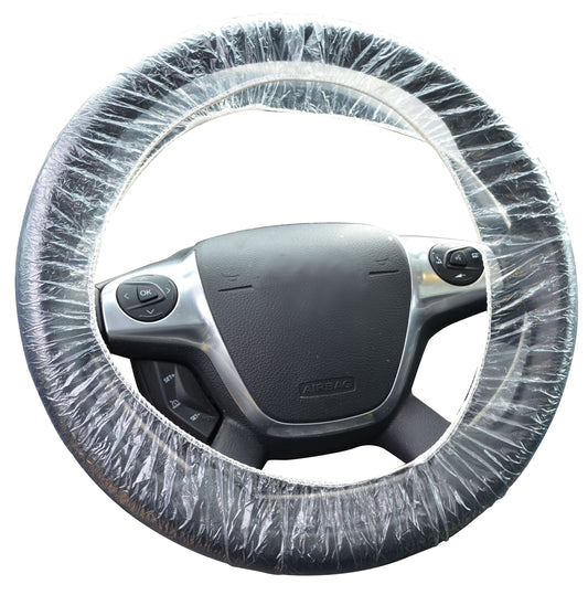 5” x 20” Clear PE Plastic Double Elastic Band Steering Wheel Covers