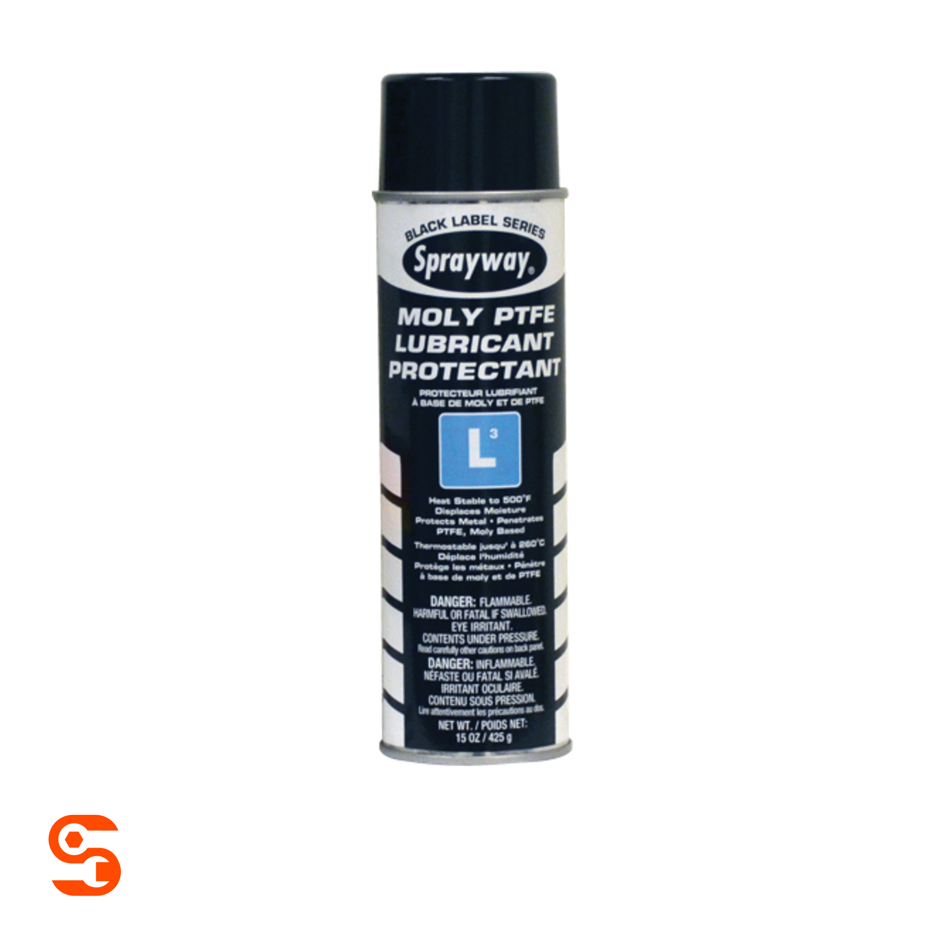 Sprayway Moly PTFE Lubricant Protectant 15 oz aerosol can with black cap and black, white, and blue label