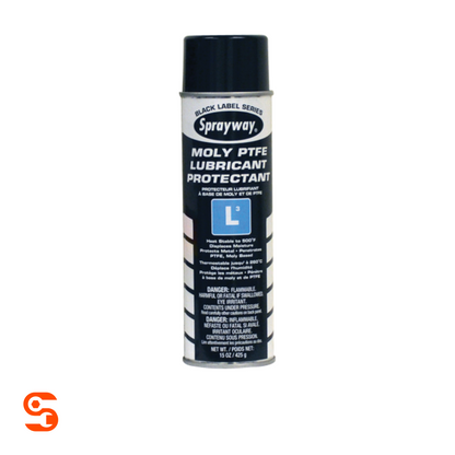 Sprayway Moly PTFE Lubricant Protectant 15 oz aerosol can with black cap and black, white, and blue label