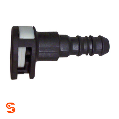 Black straight quick disconnect fuel line fitting with 5/16 inch female connection