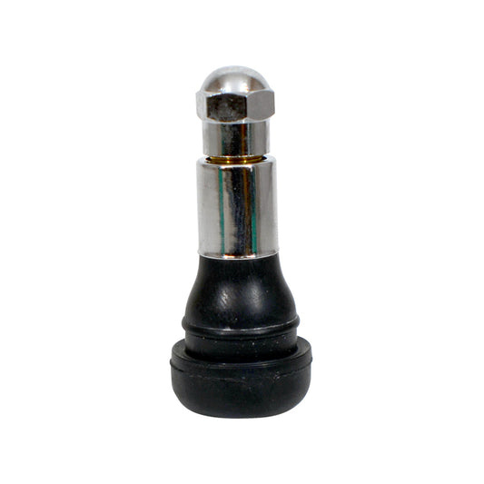 EDPM Rubber Tubeless Snap-In Valve w/Chrome Sleeve & Cap | Hole Size: 0.453" | Height: 1.25" | MCIP: 65 PSI | MRT: 0.056"
