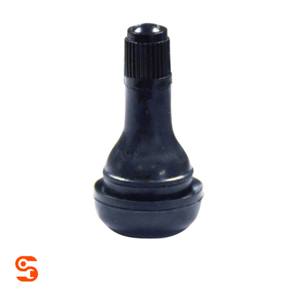 Black rubber tubeless snap-in valve with ribbed cap and rounded base, box of 50