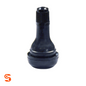 Black rubber tubeless snap-in valve with ribbed cap and rounded base, box of 50