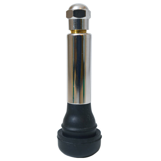 EDPM Rubber Tubeless Snap-In Valve w/Chrome Sleeve & Cap | Hole Size: 0.453" | Height: 1.50" | MCIP: 65 PSI | MRT: 0.056" | Qty: Box of 500