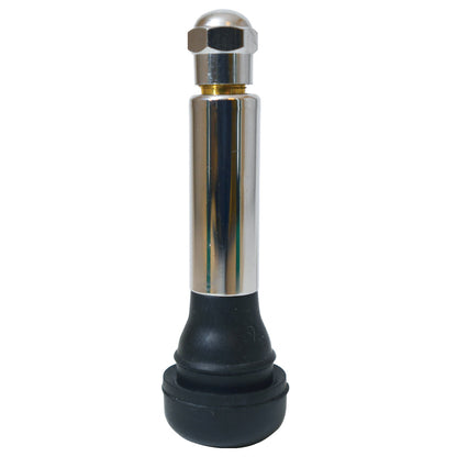 EDPM Rubber Tubeless Snap-In Valve w/Chrome Sleeve & Cap | Hole Size: 0.453" | Height: 1.50" | MCIP: 65 PSI | MRT: 0.056" | Qty: Box of 500