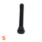 Black rubber tubeless snap-in tire valve stem with ribbed cap, shown as a single valve from a box of 50