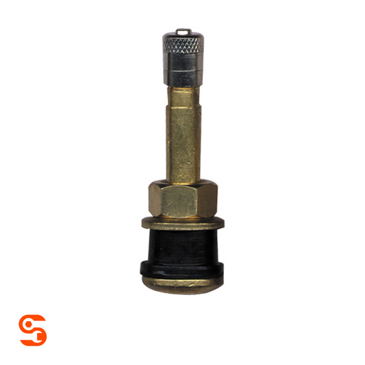 Brass straight truck valve with black rubber base and metal cap, shown as a single piece