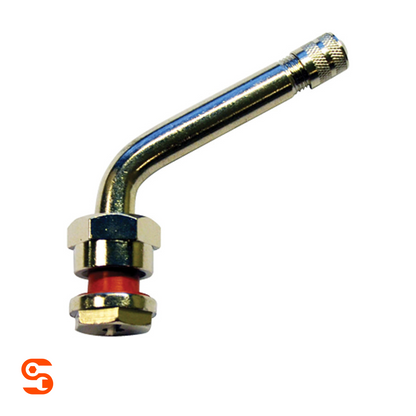 Chrome 60-degree bolt-in truck valve with grommet seal and angled metal stem