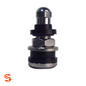 Nickel/chrome bolt-in flush mount valve stem with black rubber base, metal washers, and hex nuts