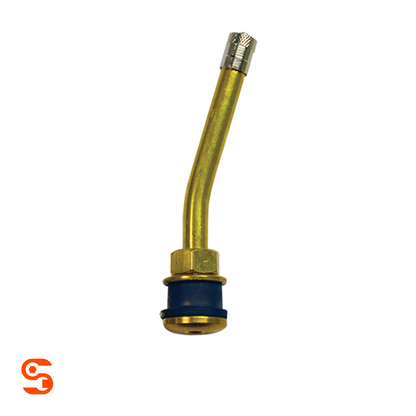 Brass angled truck valve with blue rubber base and silver threaded cap, quantity 10