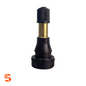 Black rubber snap-in tubeless valve with brass stem and black cap, box of 50