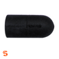 Black rubber vacuum cap with rounded closed end and cylindrical opening on one side