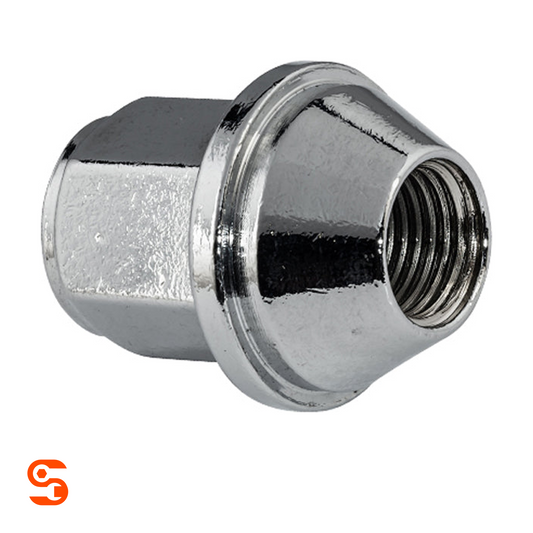 Chrome plated steel acorn dometop wheel lug nut with internal threads and 21mm hex body