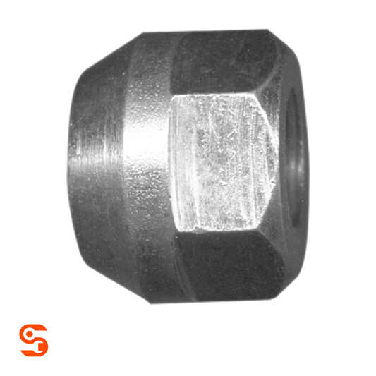 Zinc-plated steel open-end acorn bulge wheel lug nut with hex sides, single piece