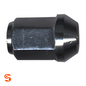 Black acorn bulge dometop steel wheel lug nut with glossy finish and hex-sided body