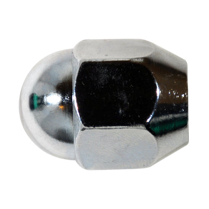 Steel Wheel Lug Nut | Style: Acorn Dometop Cap | Thread: M12x1.50 | Hex: 21mm | Finish: Chrome Plated