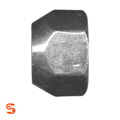 Zinc-plated steel open-end acorn wheel lug nut with hex sides, single piece