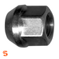 Zinc plated steel acorn bulge open-end wheel lug nut with hex sides and threaded opening