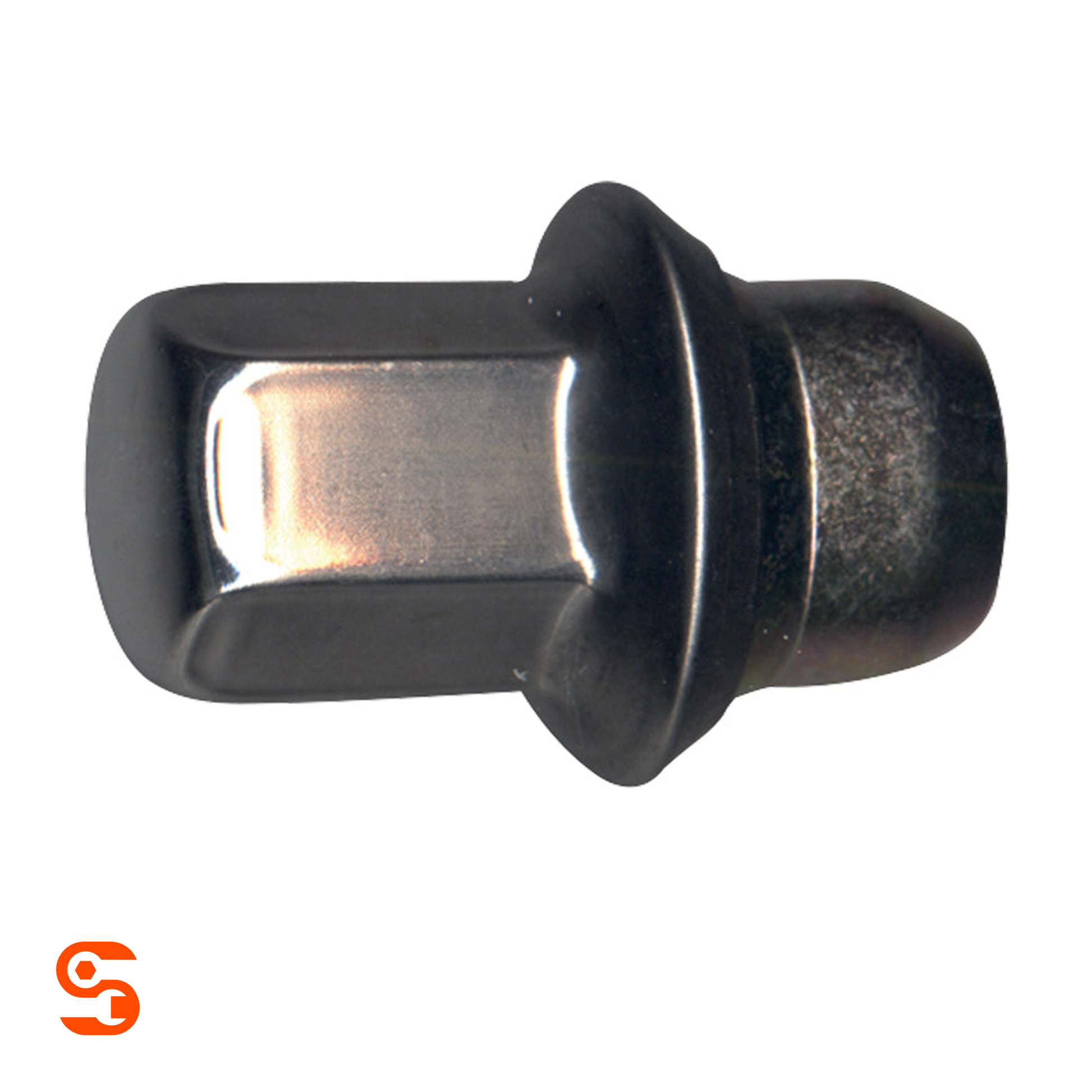 Stainless steel acorn wheel lug nut with extended thread, flattop cap, and 19mm hex