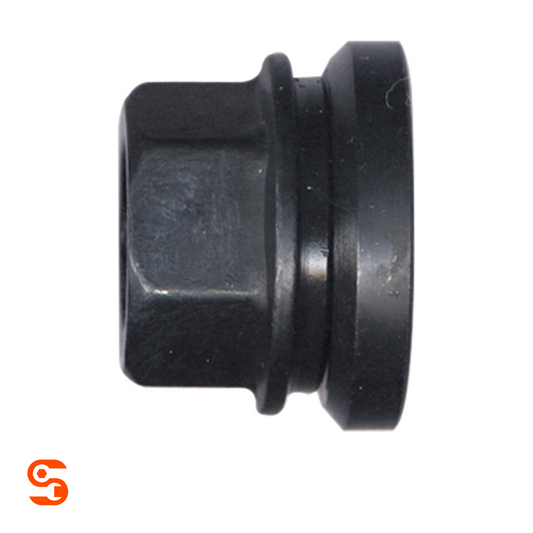 Black coated flanged steel mag wheel lug nut with 21mm hex and short cylindrical body