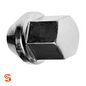 Zinc-plated steel acorn flattop wheel lug nut with hex sides and rounded capped end