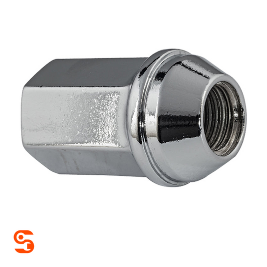 Zinc plated steel acorn flattop wheel lug nut with hex body and threaded opening