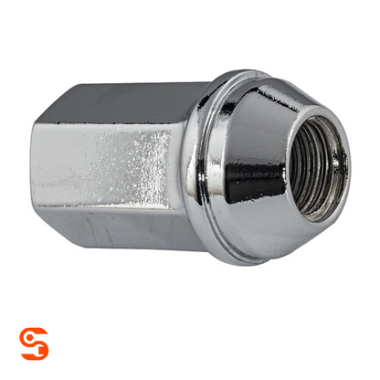 Zinc plated steel acorn flattop wheel lug nut with hex body and threaded opening