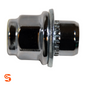 Chrome plated steel mag wheel lug nut with dometop cap, extended thread, and washer-style collar