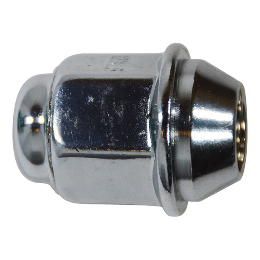 Steel Wheel Lug Nut | Style: Acorn Flange Dometop Cap | Thread: M12x1.50 | Length: 34.8mm | Hex: 21mm | Finish: Chrome Plated