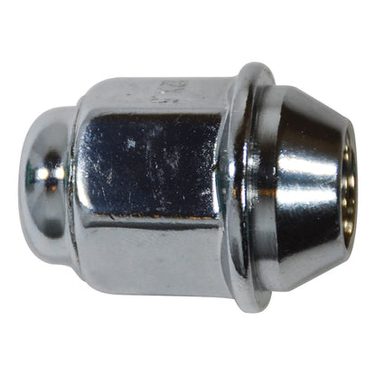 Steel Wheel Lug Nut | Style: Acorn Flange Dometop Cap | Thread: M12x1.50 | Length: 34.8mm | Hex: 21mm | Finish: Chrome Plated