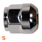 Chrome plated steel domed wheel lug nut with ball seat bulge and threaded end