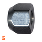 Zinc-plated steel open-end acorn wheel lug nut with hex sides and visible internal threading
