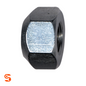 Zinc plated steel acorn open-end wheel lug nut with hex sides and a threaded center hole