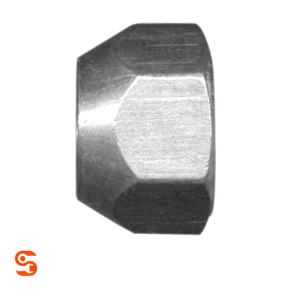 Zinc-plated steel acorn open-end wheel lug nut with hex sides, single piece