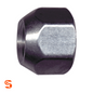 Chrome plated steel acorn open-end wheel lug nut with hex sides, single piece