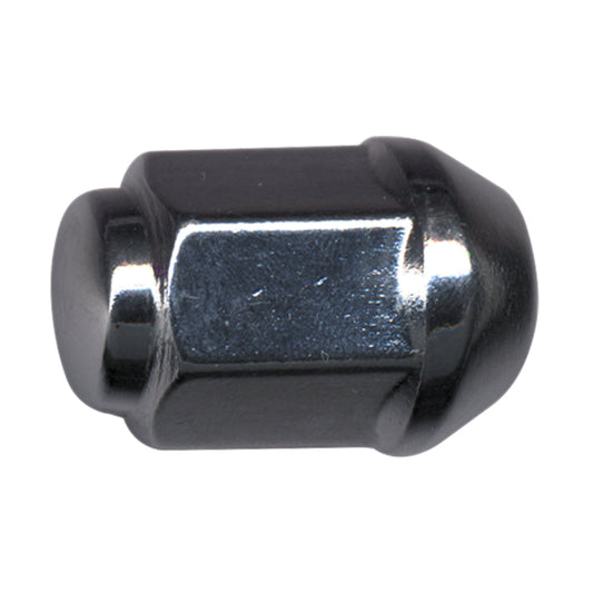 Steel Wheel Lug Nut | Style: Acorn Dometop Cap | Thread: 1/2"-20 | Length: 15/32" | Hex: 13/16" | Finish: Chrome Plated
