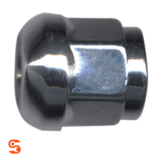 Chrome plated steel dometop wheel lug nut with ball seat bulge, single piece