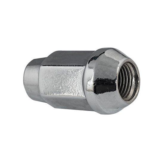 Steel Wheel Lug Nut | Style: Acorn Dometop Cap | Thread: 1/2"-20 | Length: 1-5/8" | Hex: 3/4" | Finish: Chrome Plated