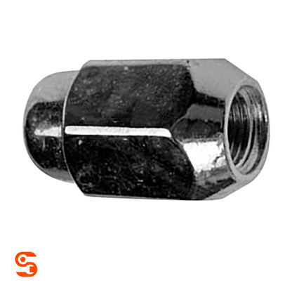 Chrome plated steel acorn dome top wheel lug nut with hex sides and internal threading