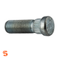 Steel serrated wheel stud with threaded shaft and rounded head, silver metal, single piece