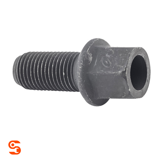 Black steel hex head wheel bolt with threaded shaft and hollow socket end