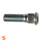 Metal serrated wheel stud with threaded shaft, knurled shoulder, and round head on white background